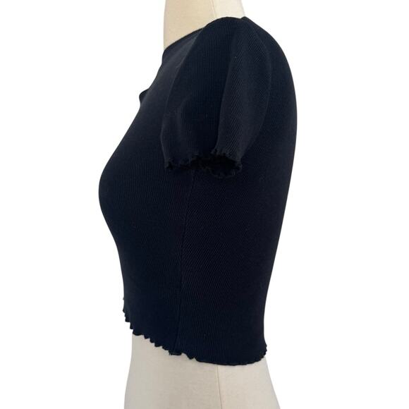 Y2K ALAB Katrina Moon Cutout Black Crop Top Ruffled Hems Whimsical Gothic Sz XS - Picture 6 of 7